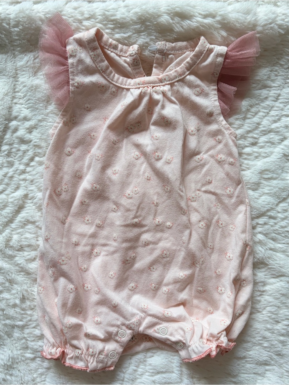 chick pea Light Pink Tulle-Sleeve One-Piece Romper